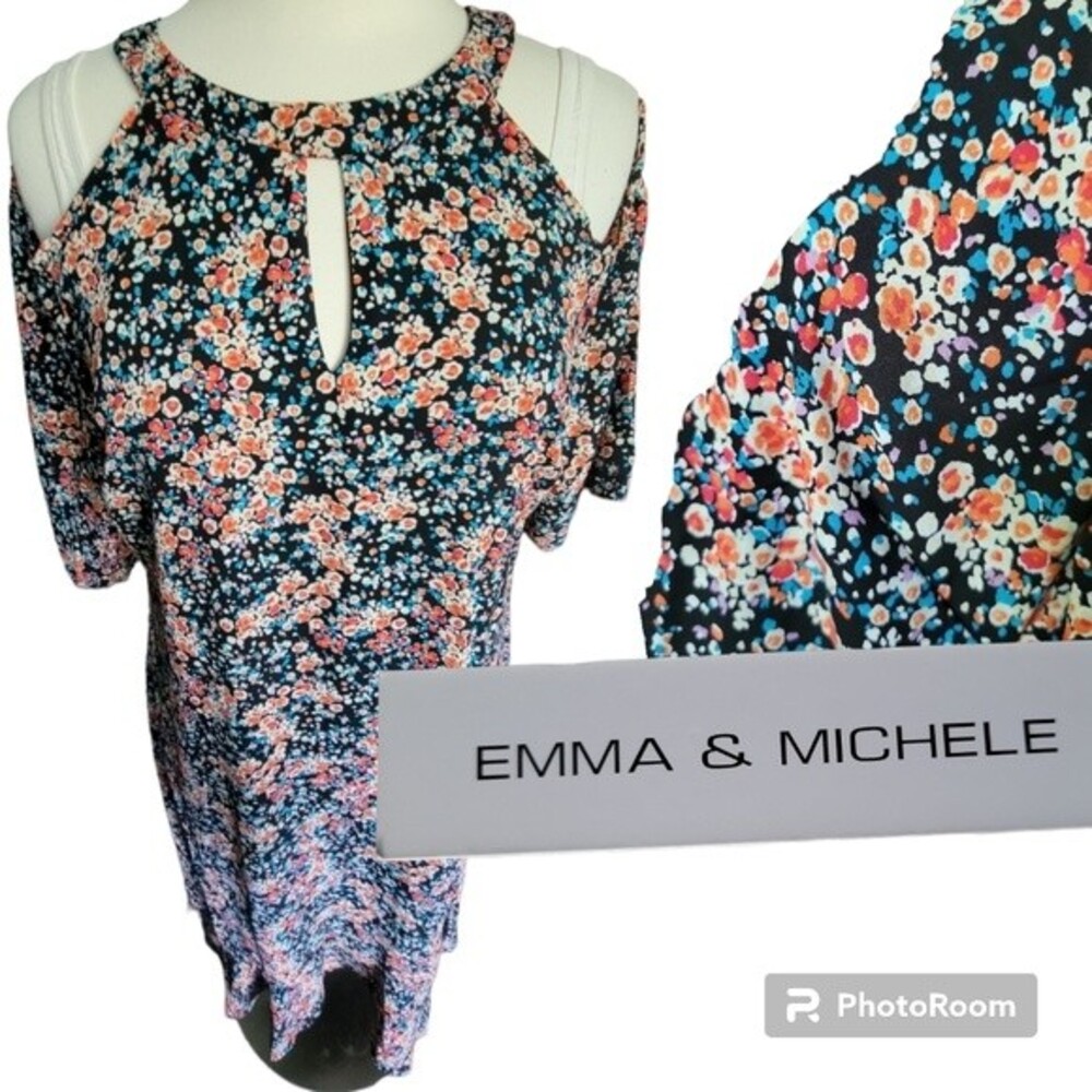 Emma & Michele Orange Floral Cold Shoulder Dress